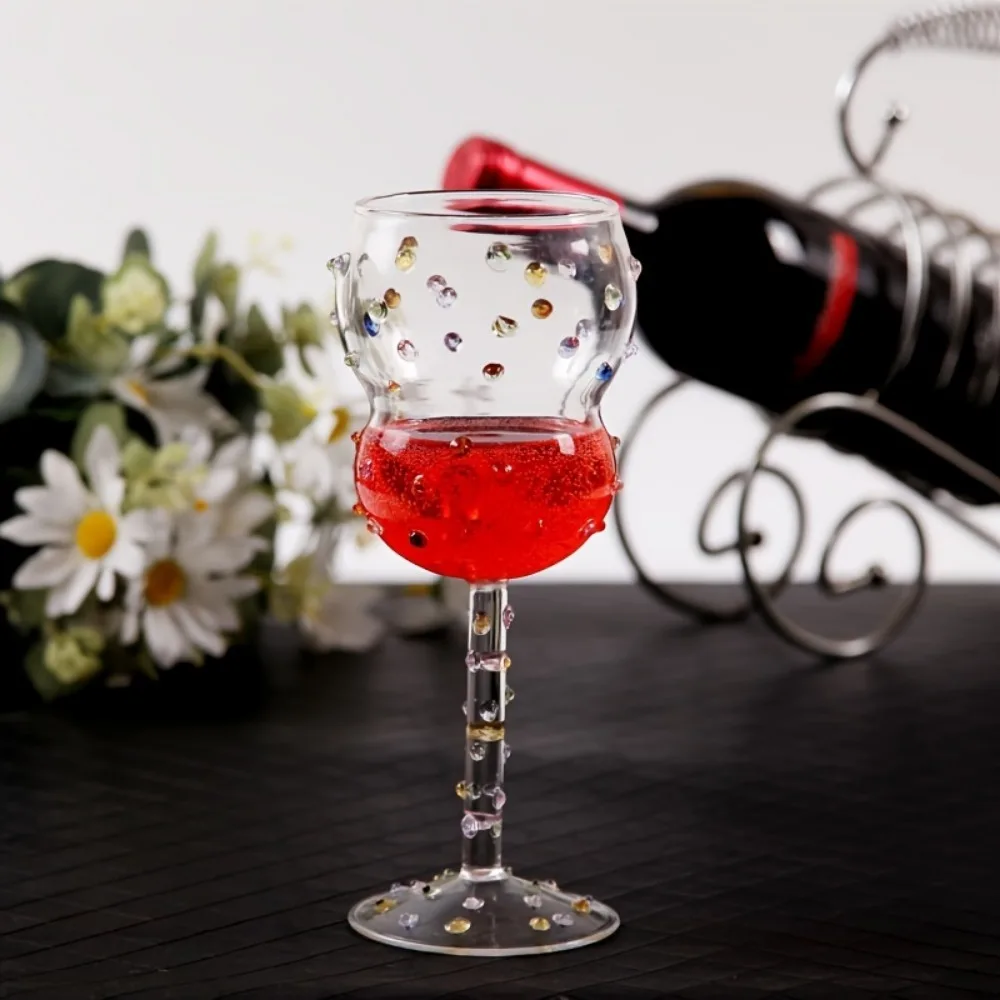 1pc 280ml Goble Colorful Studded Wine Glass Embossed Dots Champagne Glass for Whisky Cocktail Drinkware Gift Cocktail Glass