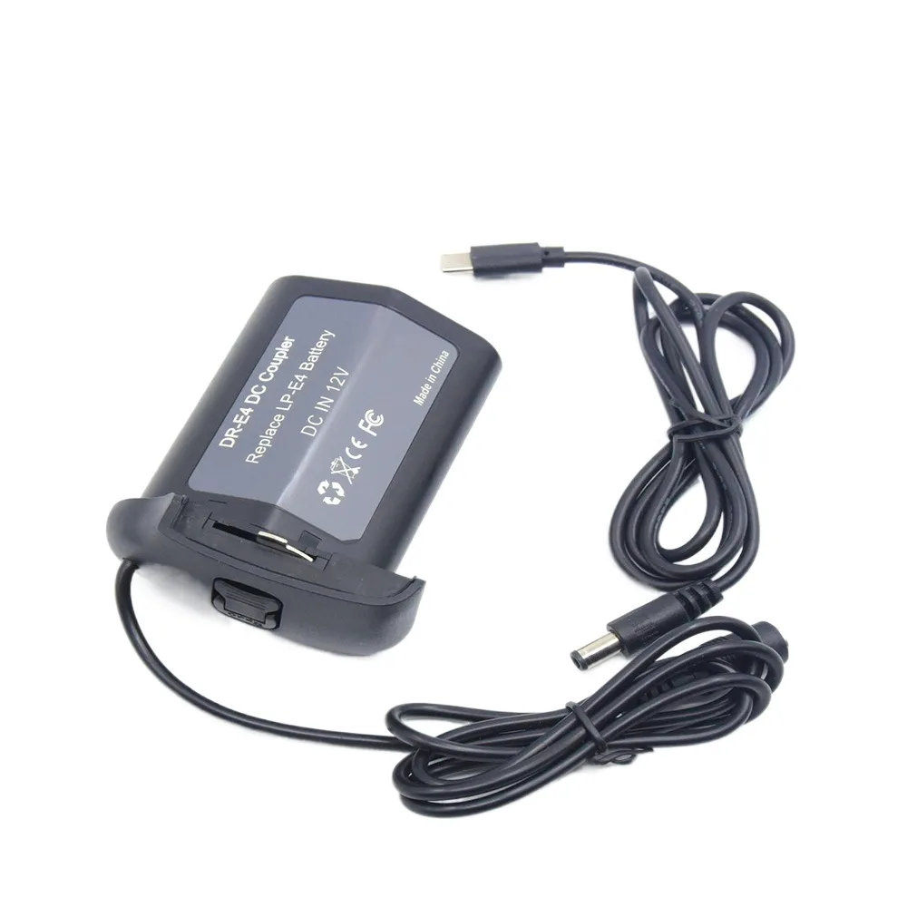 Kabel USB C 12V DC + LP-E4 LP-E19 manekina akumulator do aparatów Canon EOS-1DC 1DX 1D-Mark III IV 1Ds-Mark-III łącznik DR-E4