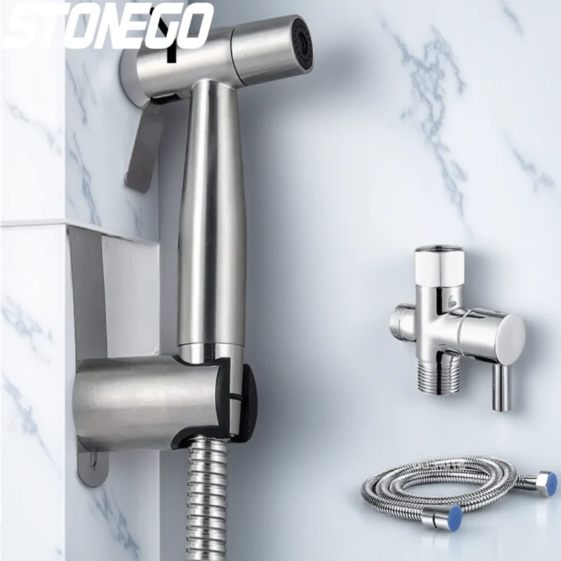 

JJYY Bidet Sprayer Kit 4 Piece Set Bathroom Handheld Sprayer Stainless Steel Faucet Cloth Diaper Easy Install