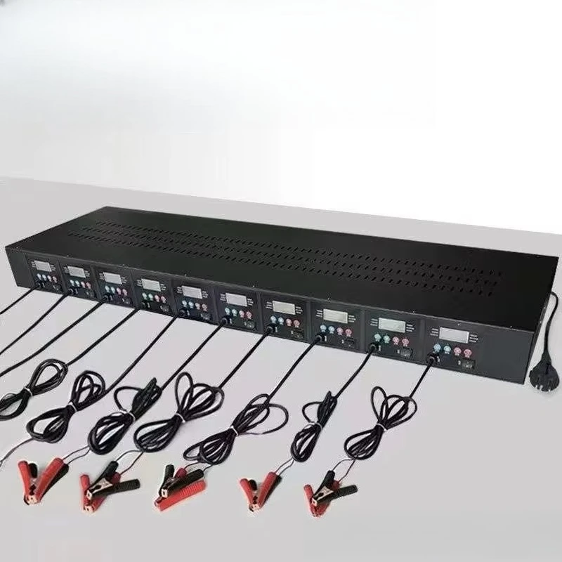 10 Port 12V Lead Acid Battery Smart 15A Pulse Repair Machine Multi-channel Charging Station Suitable for Fleet Car Battery