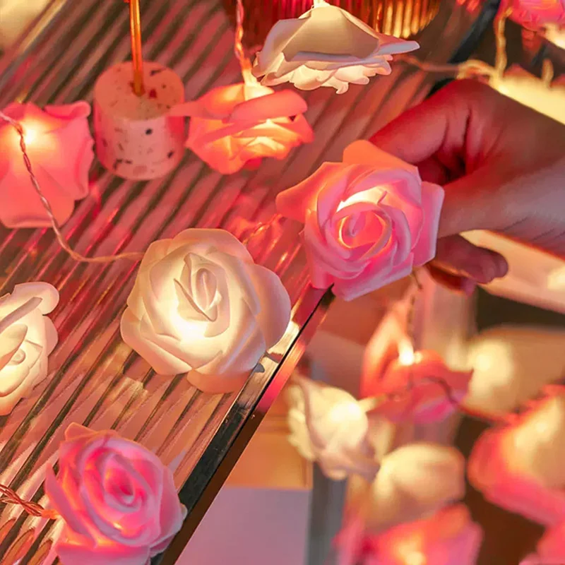 Battery Operated LED Rose Flower String Lights, Romantic Floral Fairy Lights for Wedding, Party, Birthday, Festival Decoration