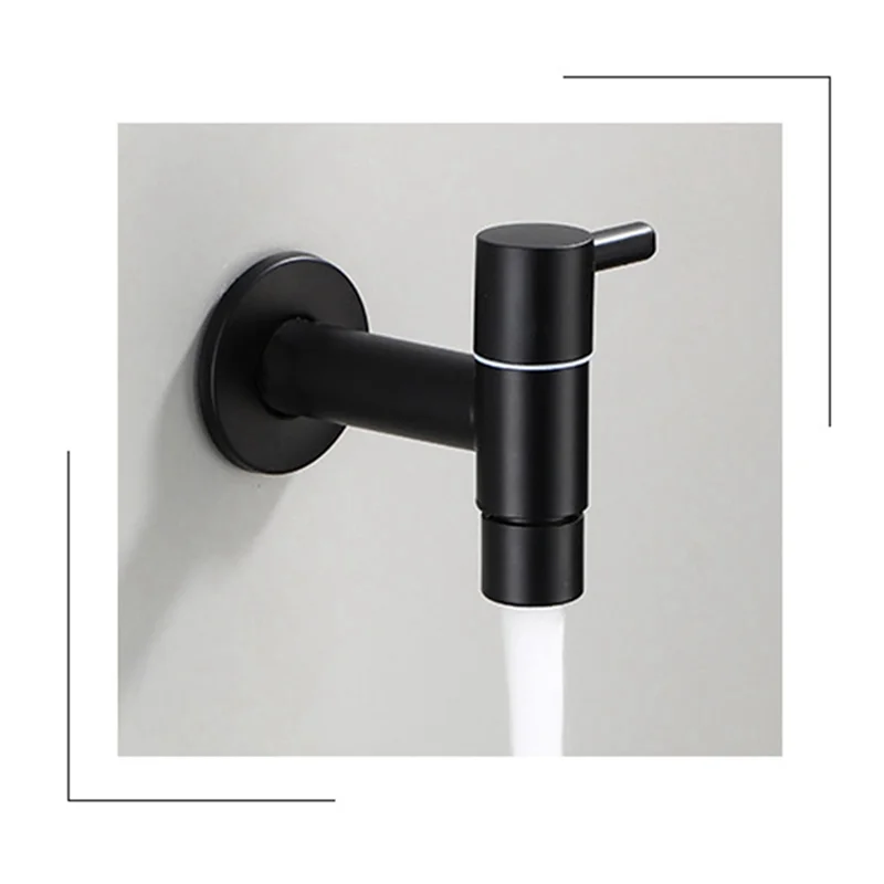 ABGR-3X Mop Sink Faucet 304 สแตนเลสห้องน้ําก๊อกน้ําเครื่องซักผ้าสวนกลางแจ้งเดี่ยวน้ําเย็น Tap (สีดํา)