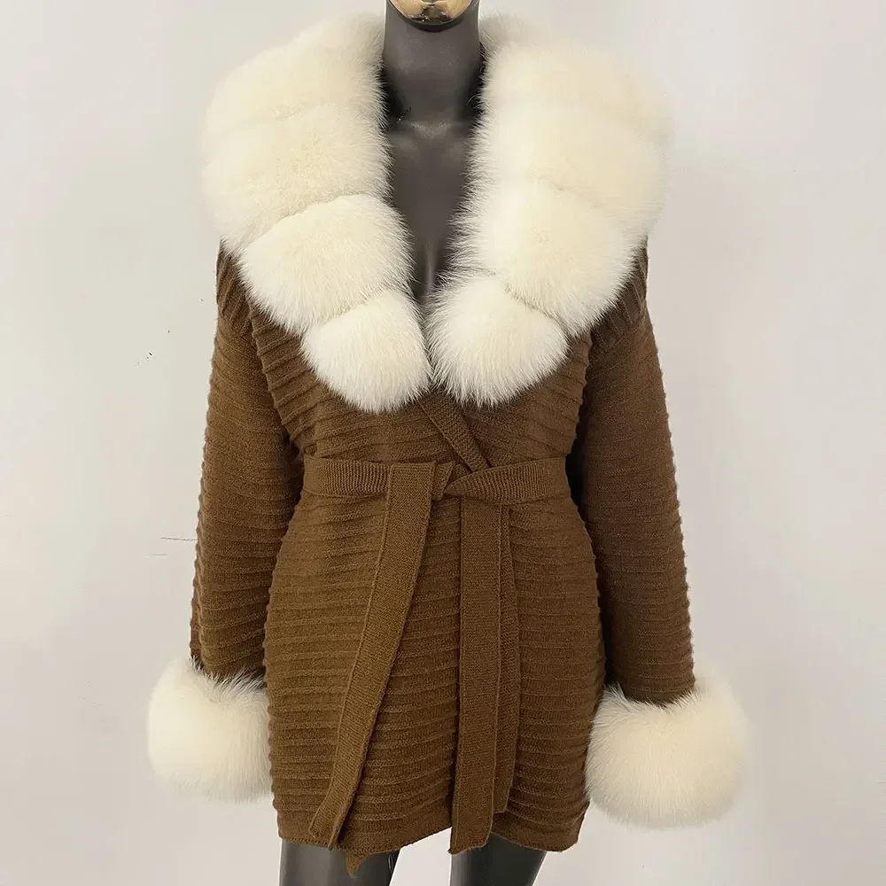 진짜 여우털 칼라 여성 패션 니트 재킷 신상 진짜 천연 너구리 니트 재킷 니트 여우털 숄 코트