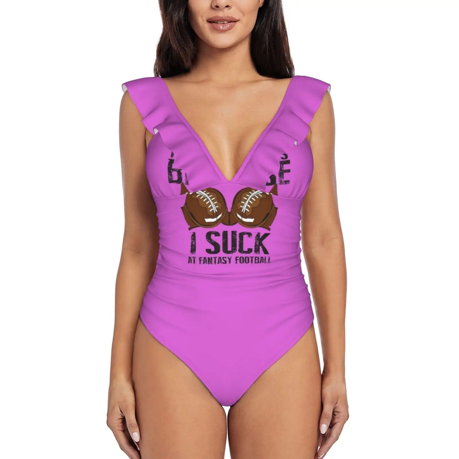 Fantasy Football Last Place Award Punishment Ruffle One Piece Swimsuit Women Swimwear Push Up Monokini Sexy Print Bathing Suit