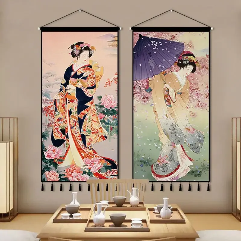 Japanese Style Fabric Decoration with Hanging Paintings Restaurant Entrance Corridor Hotel Ukiyo-e Wall Decoration Tapestry