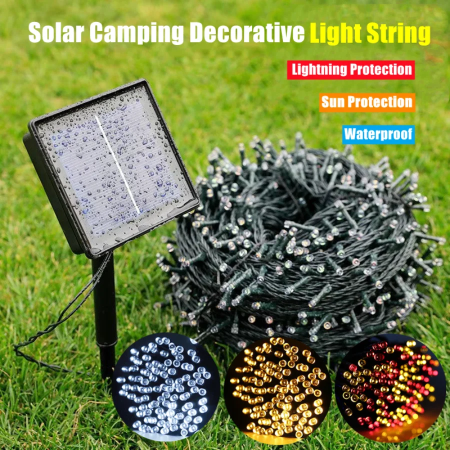 7M Solar Camping Decorative 8 Modes LED String Lights Solar Powered Xmas Outdoor Lights Waterproof Starry Christmas Fairy Lights