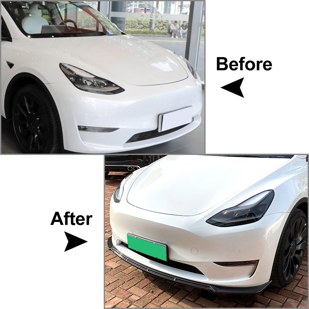 Car Front Bumper Lip Chin Spoiler Splitter Trim For Tesla Model Y 2020 2021 2022 Glossy Black/Carbon Fiber