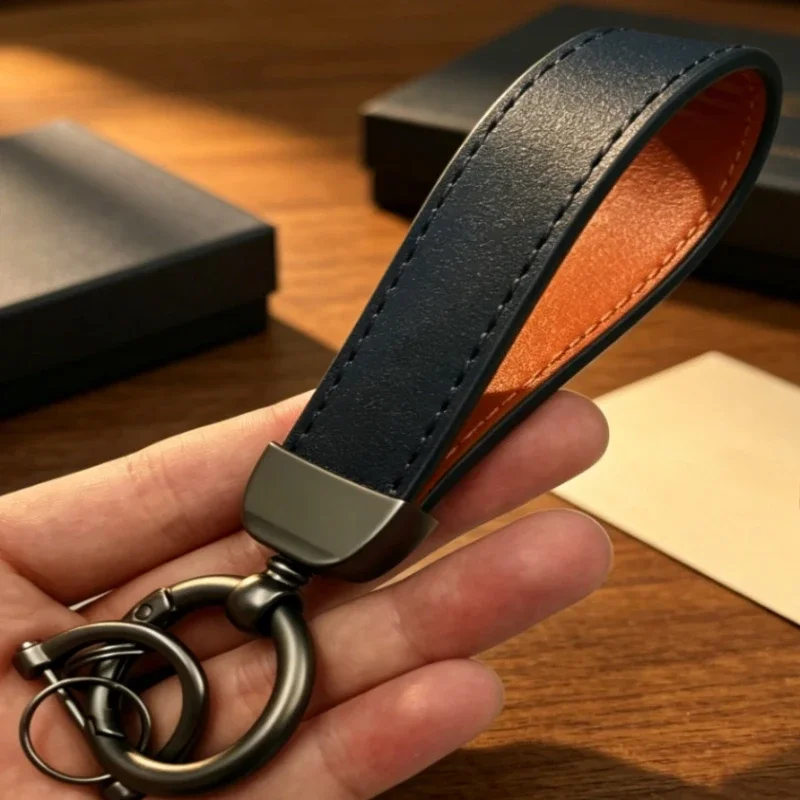 Personalized Name Number Durable Pu Leather Keychain Men's Women's Metal  Car Key Chain Ring Laser Customized Logo Keyring Gift
