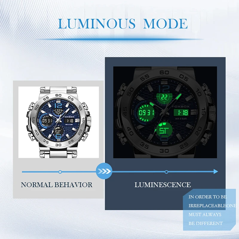 FOXBOX Fashion Luxury Quartz Men's Watch Military Waterproof Dual Display Luminous Chronograph Sports Watch for Men reloj+BOX