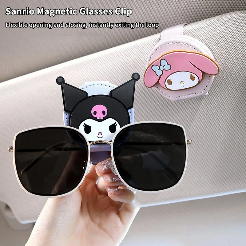 Sanrio Hello Kitty Car Sunglasses Clip Kawaii Kuromi My Melody Auto Sun Visor Glasses Holder Glasses Support Bracket