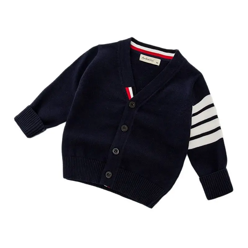 New Children\'s Spring Autumn Striped Knit Sweater Long Sleeve Boys Girls pure cotton V-Neck Cardigan Sweaters Kids coat 0-7Y