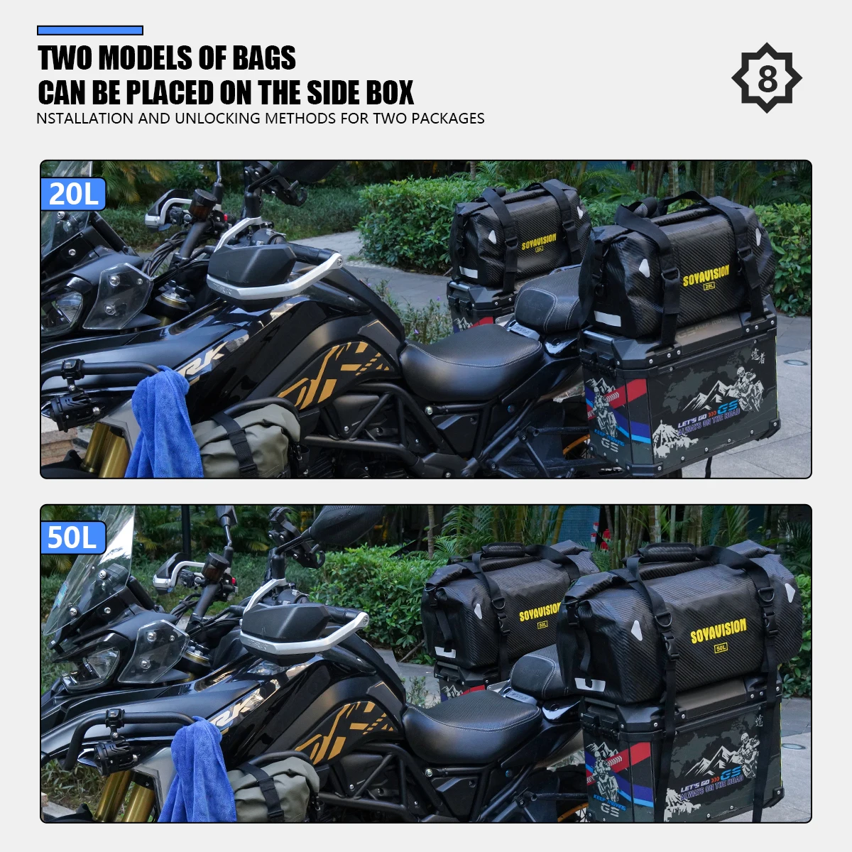 20L 50L 70L 100L 40L 66L Motorrad Wasserdichte Schwanz Tasche Reise Outdoor Trockenen Gepäck Roll Pack Tasche Motorrad Sitz Tasche – Detail 6