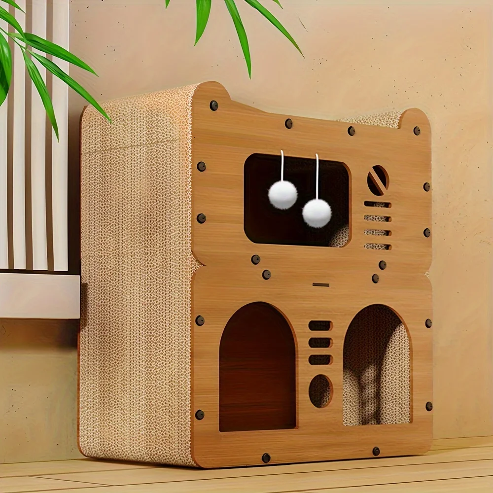 

Spacious Cat House for Indoor & Outdoor Use - Multi-Feature Condo with Dual Scratching Boards, Plush Balls, And Ventilation Doors, Ideal for Cats, 21"inch Luxurious Pet Villa with Durable Scratching Surface, Suitable for Halloween GiftChristmas Gift