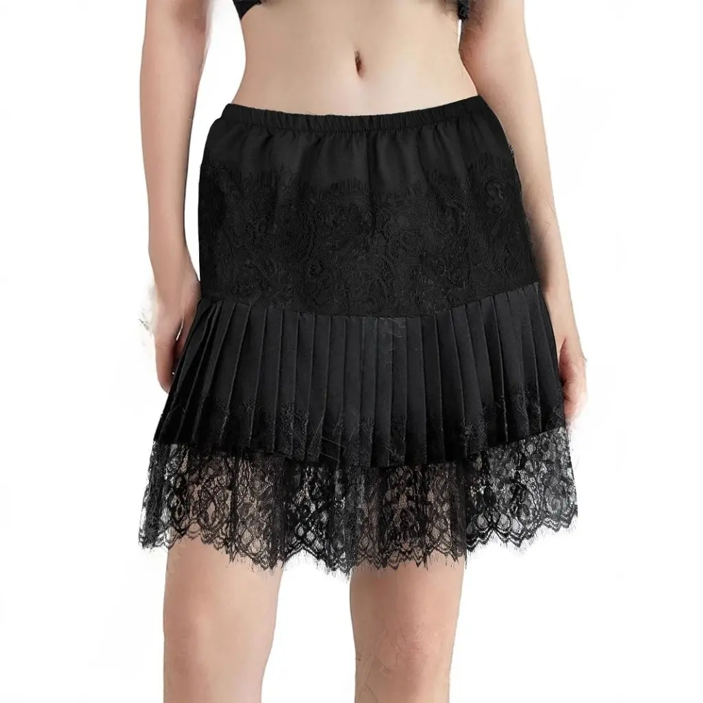 

Y2K Ballet Style Short Skirt Basic Hem Lace Splicing Layered Pleated Low-Waist European American Fashion