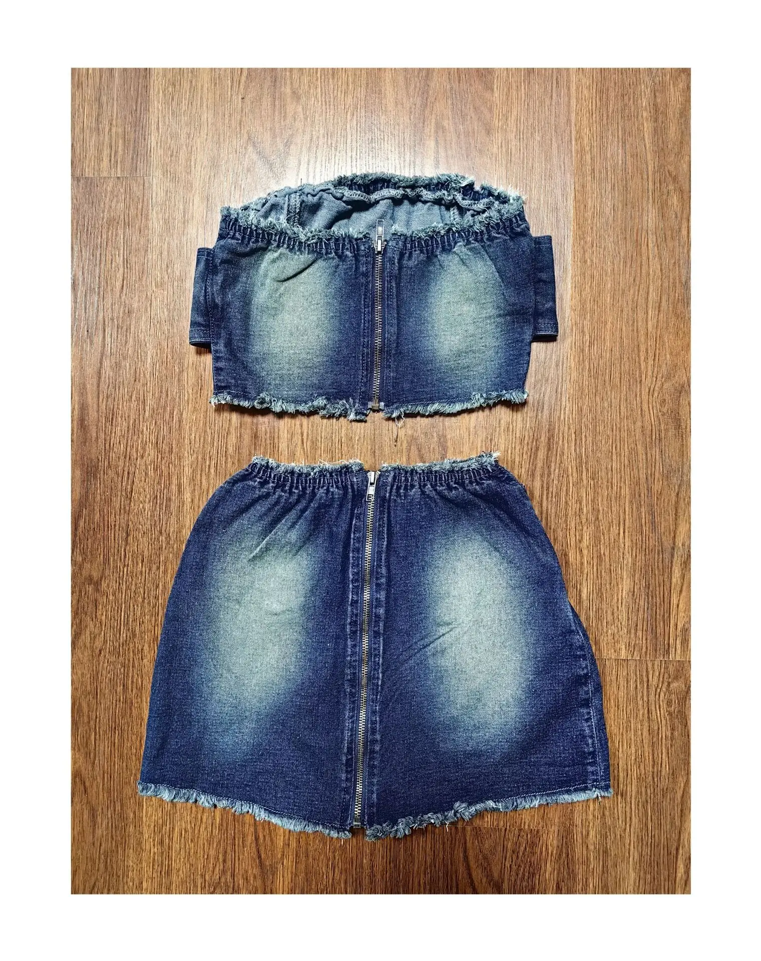 Denim Crop Tops Dress 2 Piece Mini Skirt Sets Women Sexy Cargo Dress Y2K Denim Jean Two Piece Sets Summer Outfits Clothes