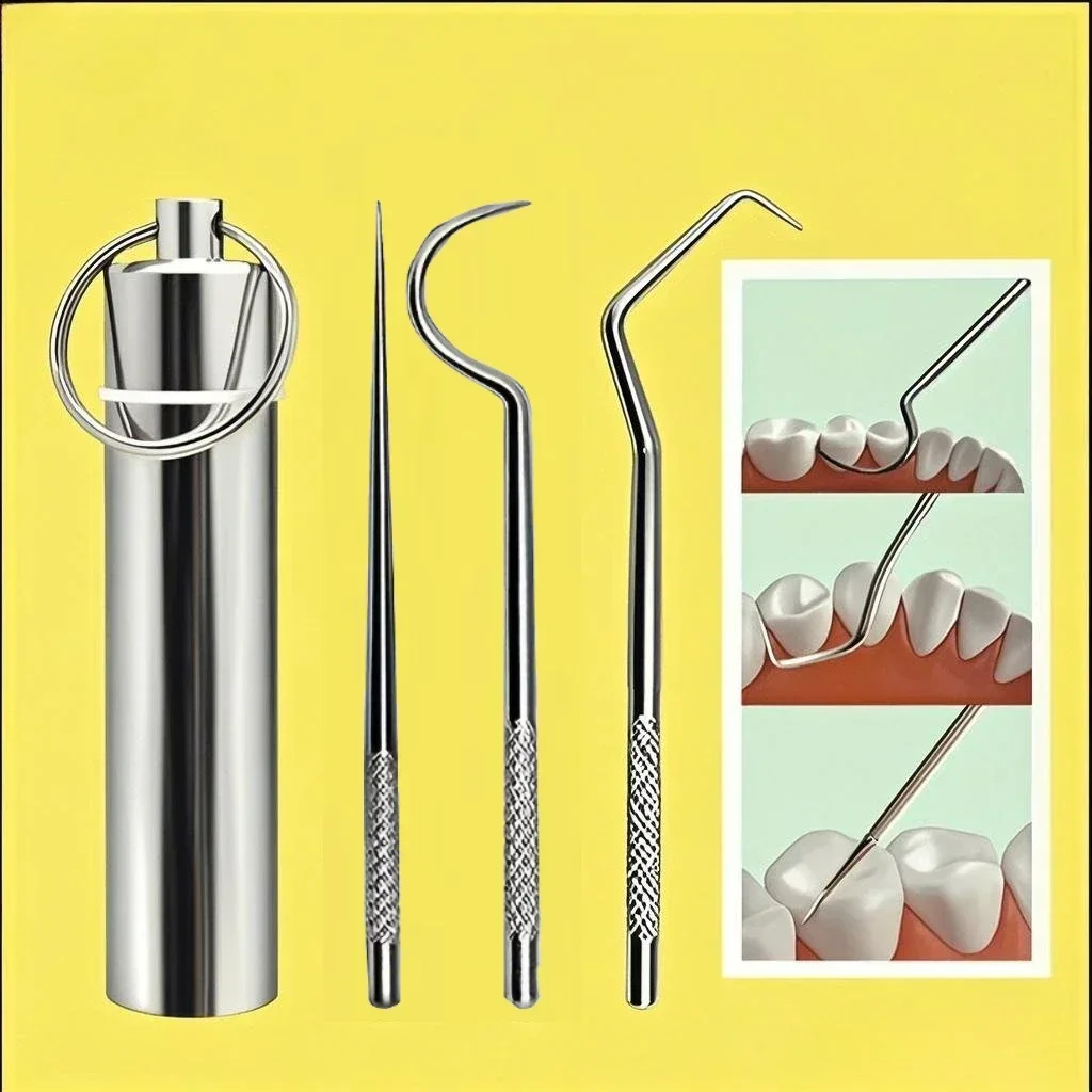 

6 шт., портативный инструмент для чистки зубов из нержавеющей стали, чистка, уход за полостью рта, нить, игла, стоматологическая игла, отбеливание зубов