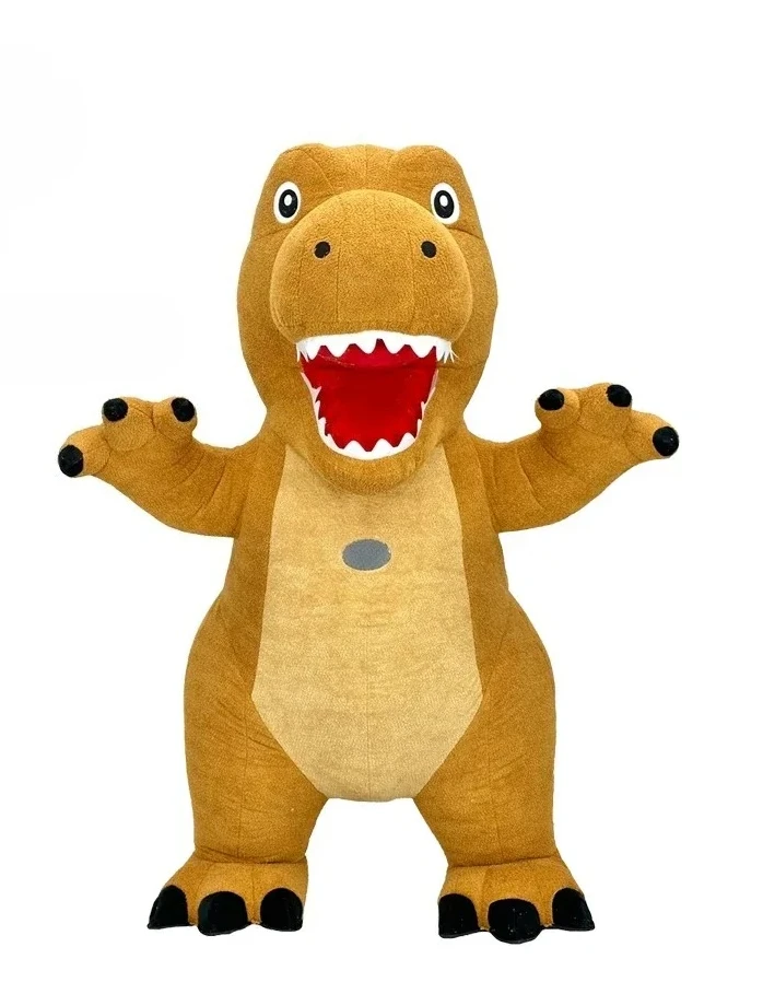 Plüschiges, aufblasbares gelbes Dinosaurier-Maskottchen-Kostüm für Erwachsene, lustige aufblasbare Outfits, Halloween, Weihnachten, Karneval, Partykleid, ohne Batterie