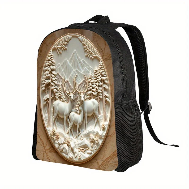 

1 Winter Deer and Snow Mountain Printed Backpack - Lightweight Large Capacity School Bag, Adjustable Shoulder Strap
