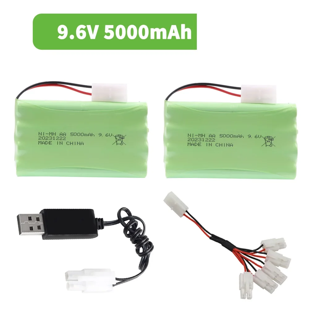 9.6V 5000mah Rechargeable Battery with Charger For Rc toys Cars Tanks Robots Gun toys accessories NiMH 8*AA 9.6v Batteries Pack