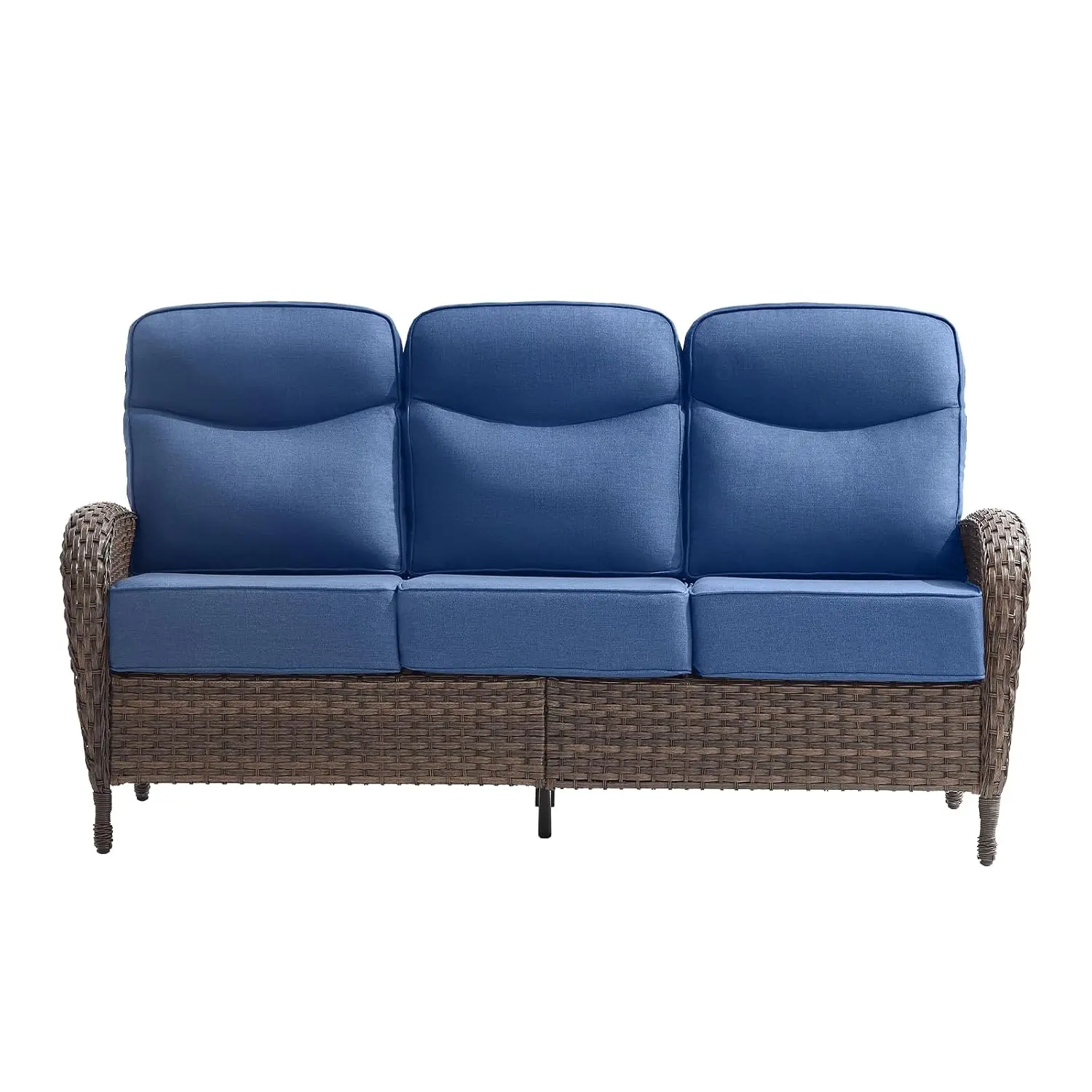 High Back Wicker Patio Sofa with 6-Inch Cushions, Heavy Duty 3-Seater Rattan Furniture for Porch Poolside Garden, Customized