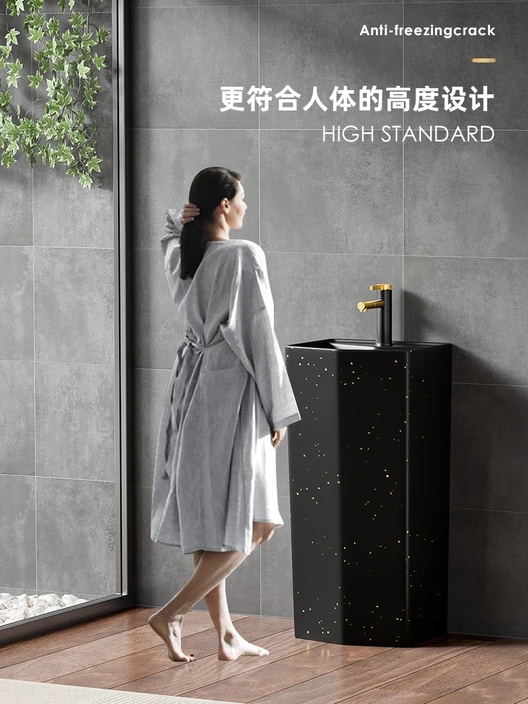 Black Gold Dot Ceramic Pillar Basin Integrated Floor-to-ceiling Hand Wash Pillar Face Wash Outdoor Garden Wash Sink