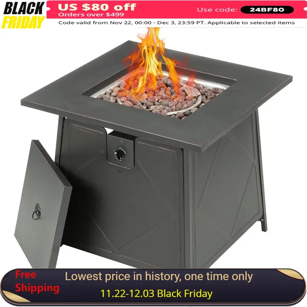 

28" Fire Pit Table for Outdoor Backyard Patio, Deck & Porch Heating, 50K BTU, Steel Smokeless Propane Gas Square Fire Pit Table