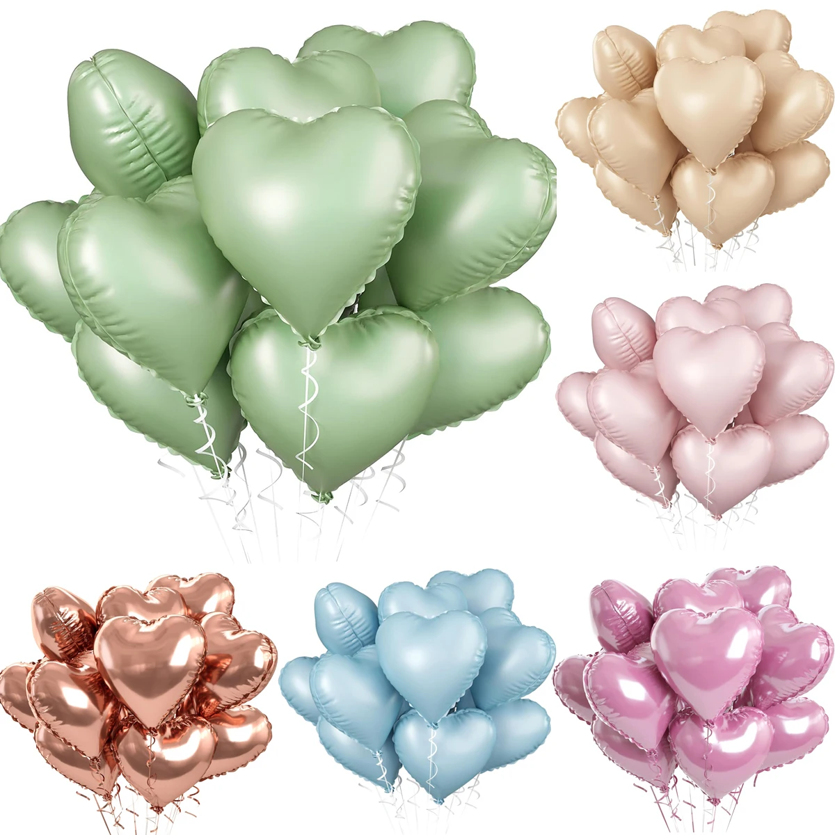 10pcs 18inch Heart Foil Balloons Pink Sage Green Heart Balloon for Birthday Party Valentines Day Wedding Anniversary Decorations