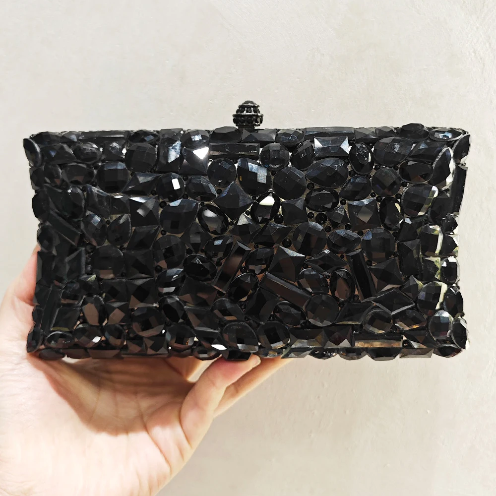 

Black/Silver Glass Evening Clutch Bag Luxury Women Diamond Cocktail Handbags Party Prom Purses Dinner Banquet Crystal Clutches