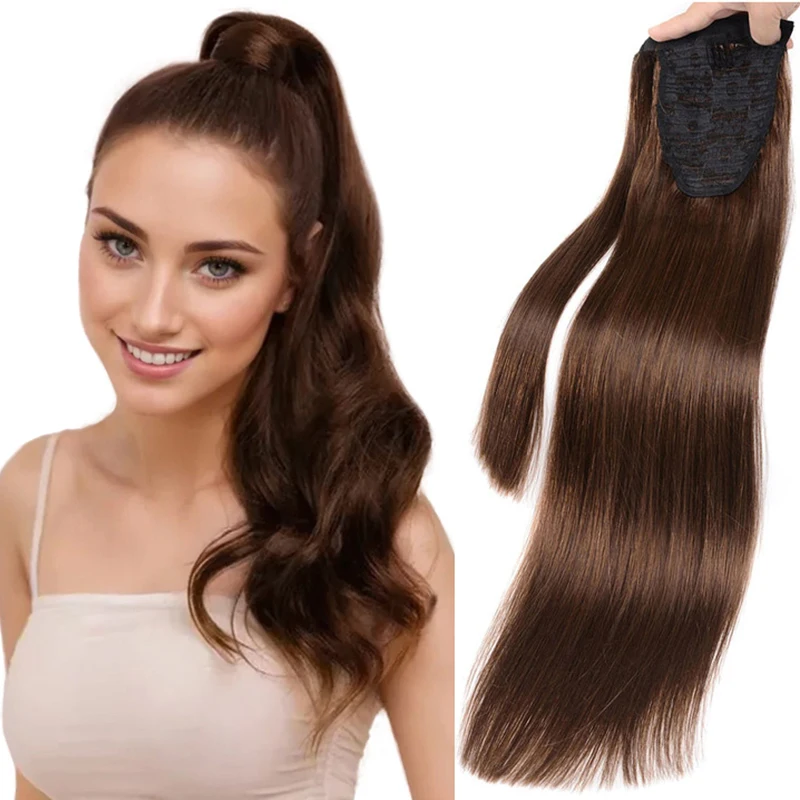 

Chocolate Brown Human Hair Ponytail Real Natural Hair Clip In Ponytail Human Hair High Ponytails #2 Dark Brown 14 18 20 24 Inch