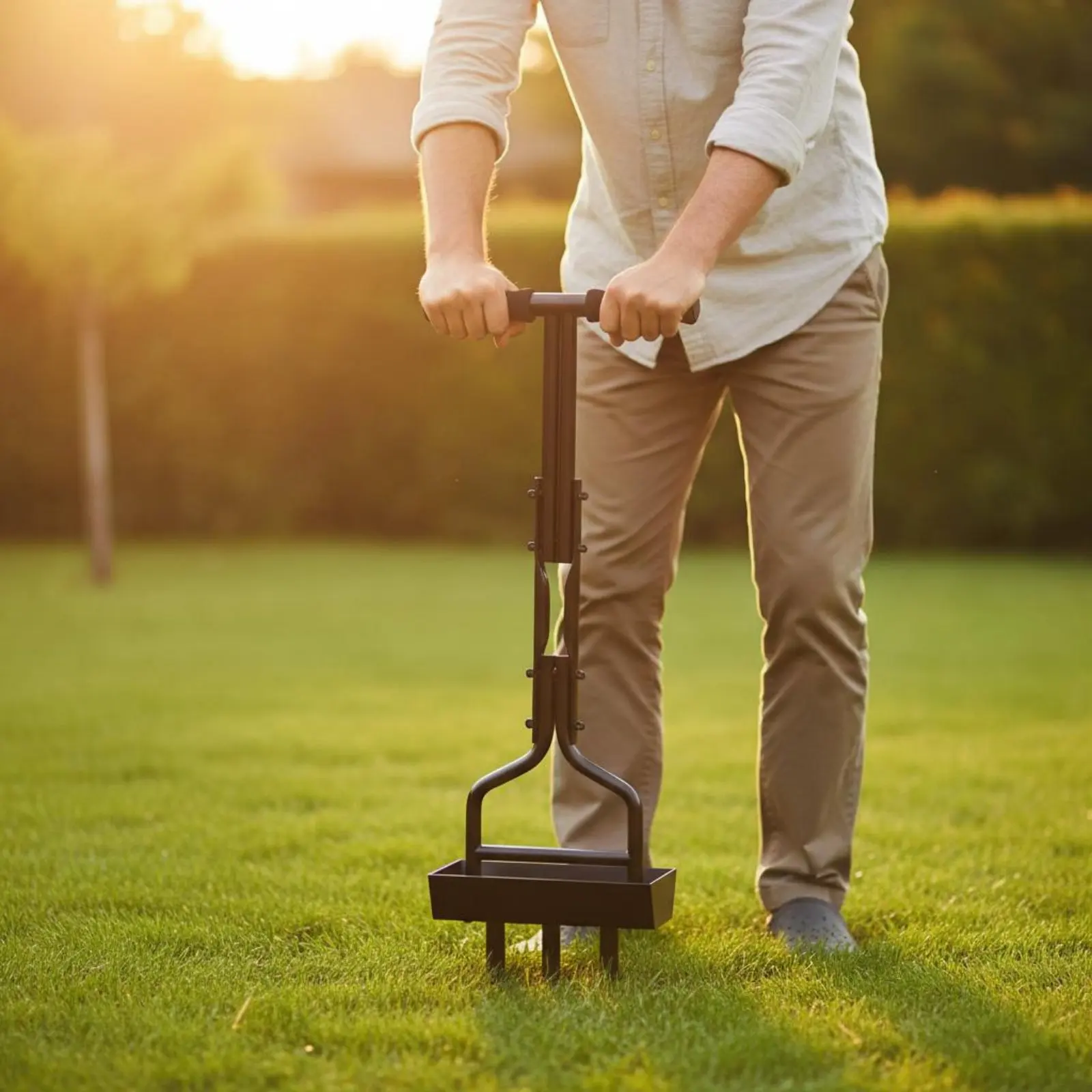 

Manual Plug Aerator Sharpened Tines Hollow Tine Lawn Aerator Foot Press Soil Corer for Homeowners