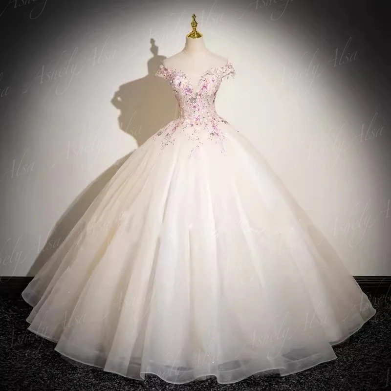 Affascinante immagine reale abiti da sera da donna di spalla in pizzo Applique abito da ballo abito da festa di compleanno Vestido 15 Quinceanera 16