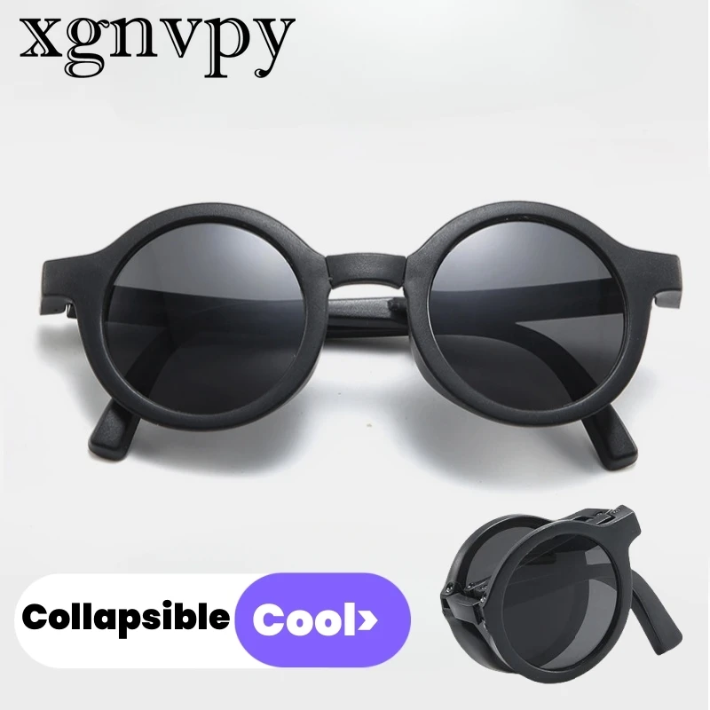 Xgnvpy New Foldable Sunglasses Children's Mirror Shade Retro Round Frame Children's Glasses Korean Frosted Frame Sunglasses