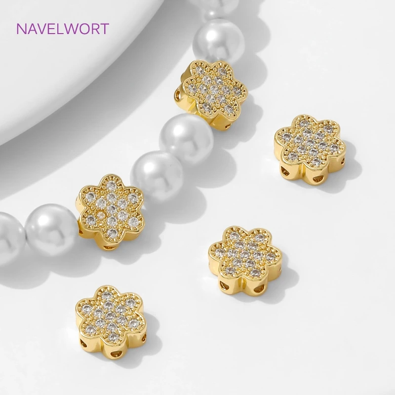 18K Gold Plated Flower Shape Beads Separators For Bracelets,Brass Spacer Beads,Separators For Beads,DIY Jewelry Making Supplies