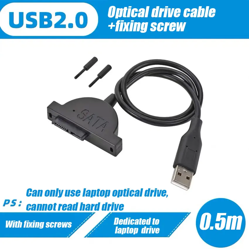 

1Pcs USB 2.0 to Mini Sata II 7+6 13Pin Adapter For Notebook CD/DVD ROM Slimline Drive Converter SATA Cable Screws Steady Style