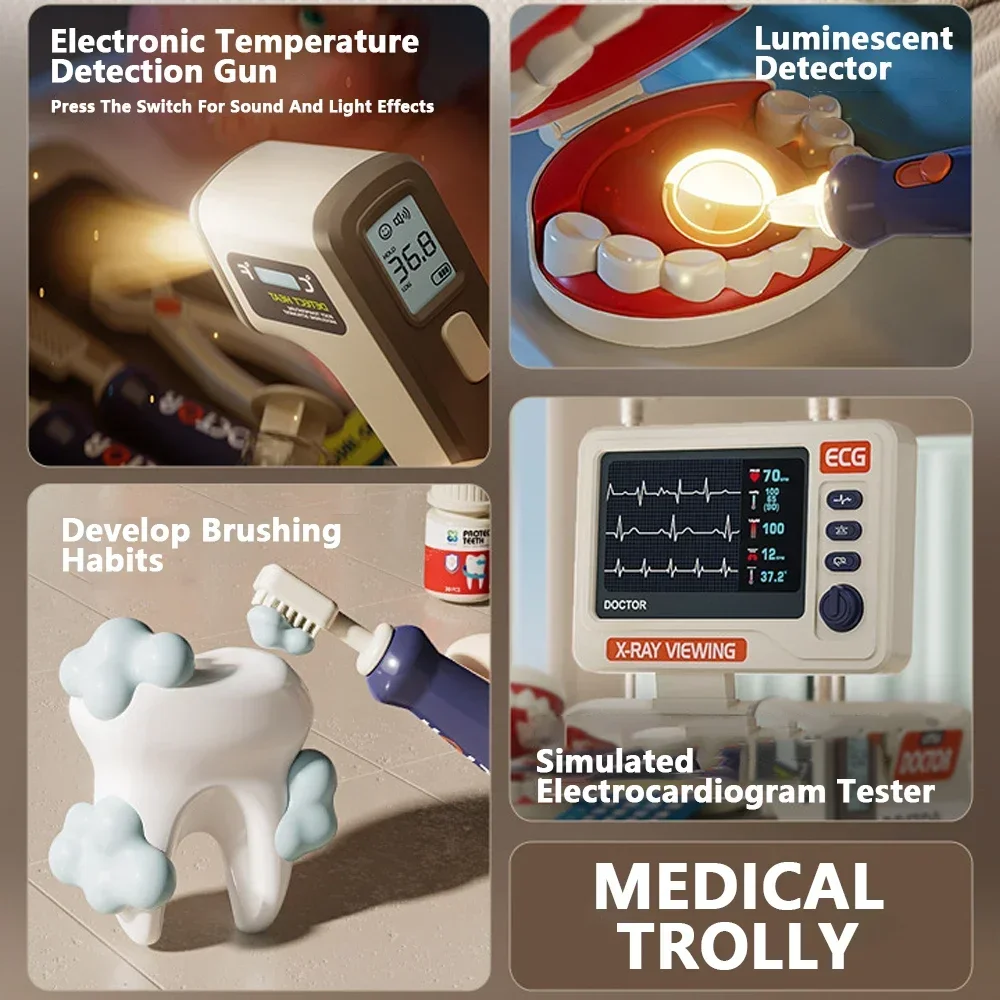 26/30 Sztuk Symulowane Zabawki Medyczne dla Dzieci: Wózek Dentystyczny, Biurko, Model do Wypełniania Zęby, Iniekcji, Gry Fabularne, Prezent dla Dzieci