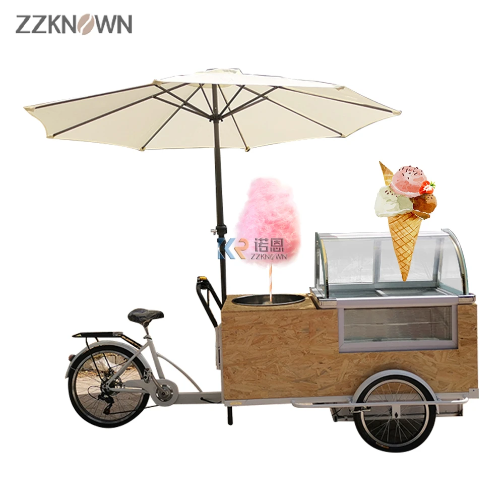 Carrito de comida personalizado para Europa, máquina de hilo de algodón de azúcar, escaparate de helados, bebidas, venta de 2023