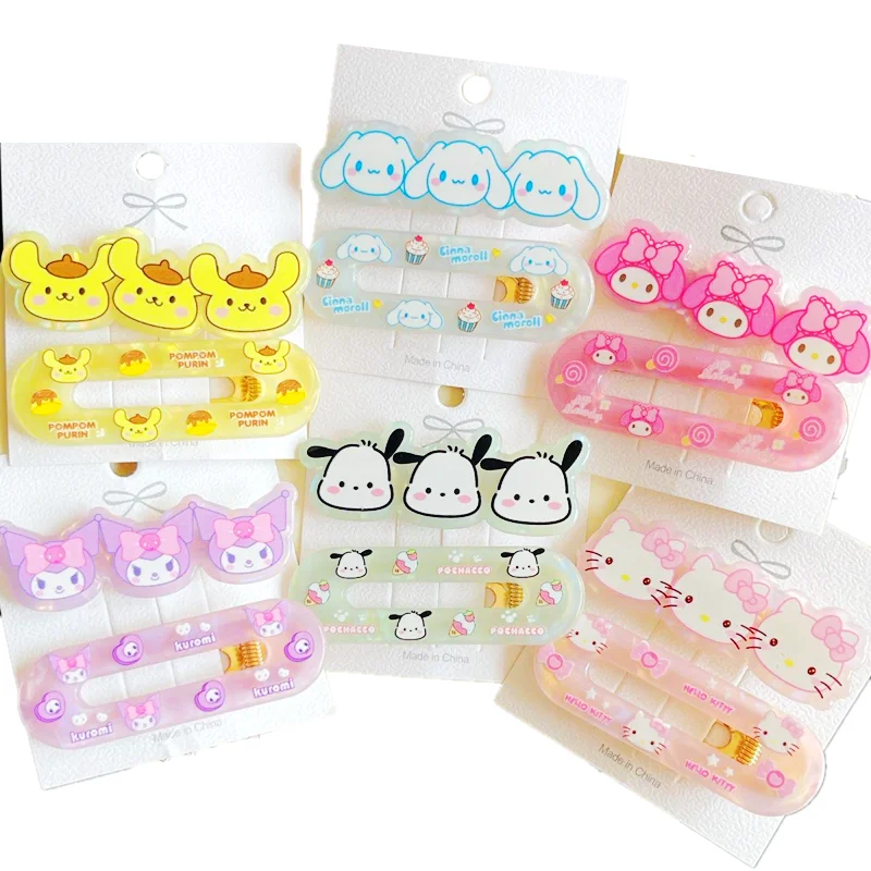 Набор заколок для волос Sanrio 2 шт. Kuromi Hello Kitty Pacha My Melody Cinnamoroll зажим для волос мультяшный милый аниме Девочка Сердце украшение подарок