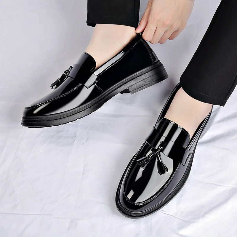 Men's Tassels High Gloss Patent Penny Loafers Fashion Formal Business Casual Oxford Slip on Dress Shoes Shoe for Men，39-44 - view 4