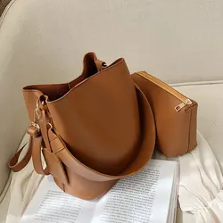 Bolsas desenhadas de couro PU para mulheres, sacola casual feminina, bolsa de ombro preta feminina, bolsa crossbody, boa moda, 2 peças por conjunto