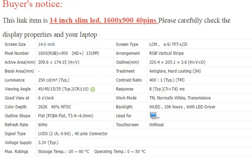 Imagem -05 - Laptop Lcd Led Tela B140rtn03.2 B140rtn02 B140rw02 V.0 Lp140wd2-tld3 Ltn140kt03 Ltn140kt05 N140fge-la2 1600*900 40 Pin 14