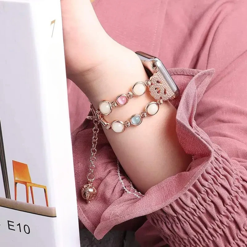 Pulseira para apple watch band 40mm 41mm 38mm 45mm 44mm 49mm feminino noite luminosa pérola pulseira iwatch série 9 8 7 3 se 6 ultra 2