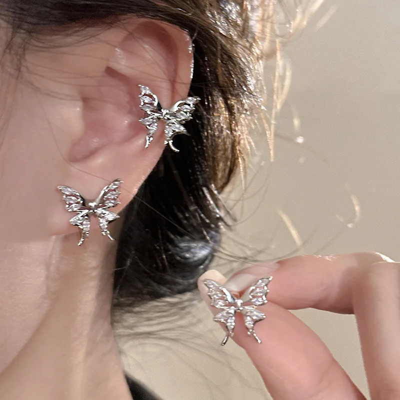 New 925 Sterling Silver Stud Earrings Butterfly Openwork Clear CZ Elegant For Women Girl Gift Jewelry Dropshipping Wholesale