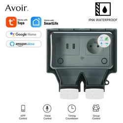 Avoir IP66 French Electrical Power Socket Waterproof Outdoor Tuya Smart Plug With Usb Port Wifi Wireless Control Double Outlets