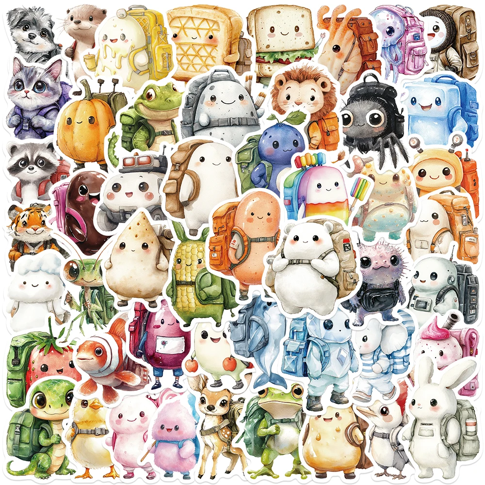 

50PCS Animals Carrying Backpacks Stickers DIY Cartoon Graffiti Decals For Vacuum Cup Laptop Suitcase Fridge Decorate Stickers