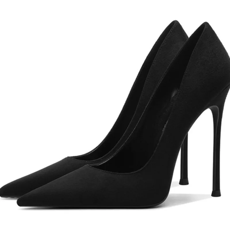 Schwarz Wildleder High Heels Frauen Stiletto Neue Spitzschuh Flacher Mund Pendler Professionelle Rutschfeste Einzelne Schuhe
