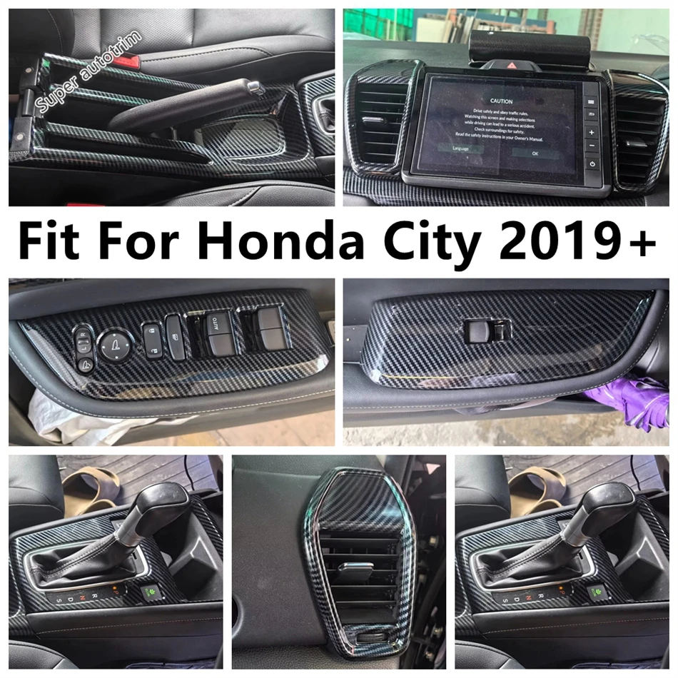 

Window Lift / Handle Bowl / Gear Shift Panel / HandBrake / Air AC Cover Trim For Honda City 2019 - 2024 Carbon Fiber Accessories