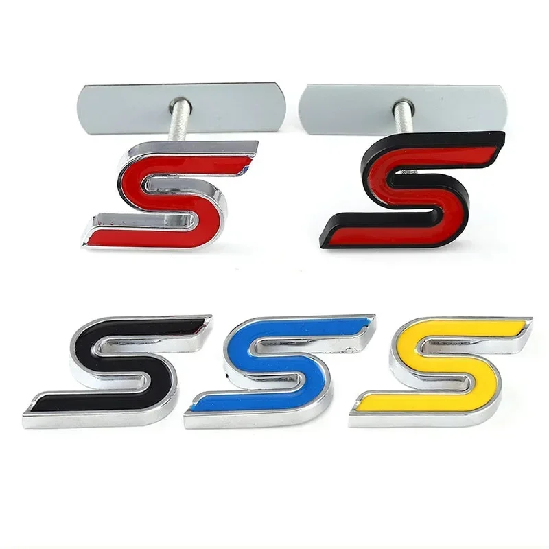 3D Metal S Logo Front Grille Emblem Badge Car Rear Trunk Stickers For Ford Focus Fiesta Escape Ecosport Kuga Mondeo Accessories