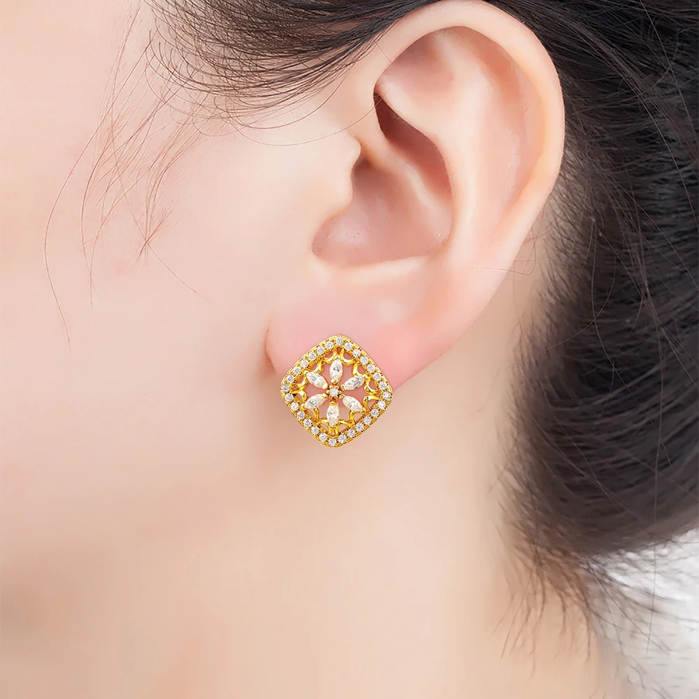 Nidin New Trendy Jewelry Sets for Women Gold Plated Zircon Necklace Earrings Flower Shape LOVE Anniversary Birthday Party Gift image 5