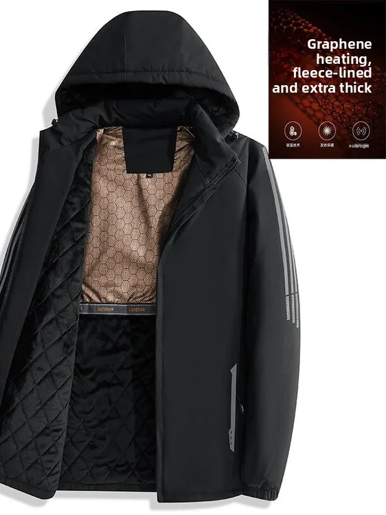 

New Autumn Winter Outdoor Windproof Fce Lined Cotton Jaet Men's Sportswear Loose Cotton Clothing Detachable Cap Casual S...