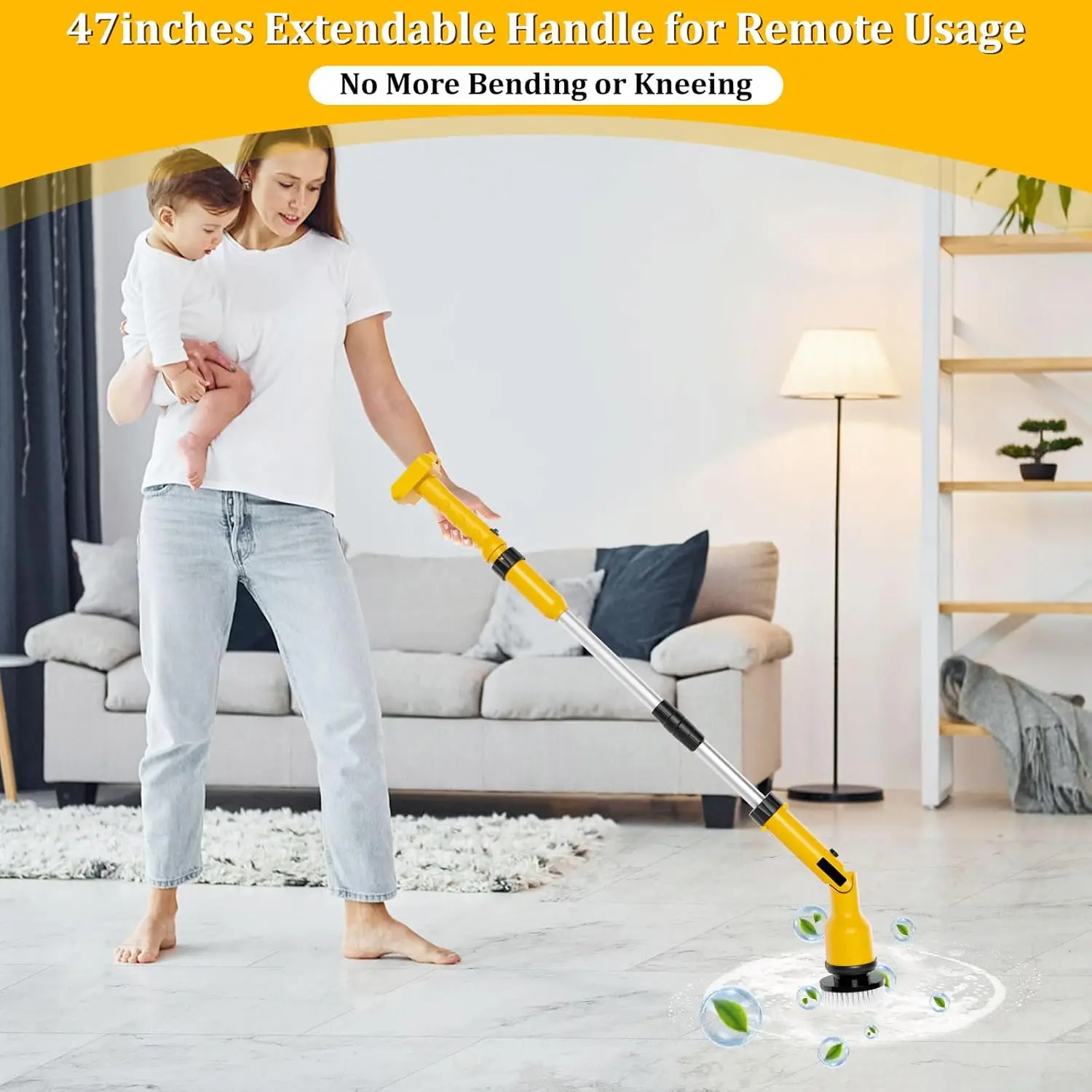 Lavapavimenti elettrico compatibile con batteria Dewalt 20V 60V (senza batteria), spazzola per pulizia a batteria da 1000 giri/min con 8 spazzole Hea